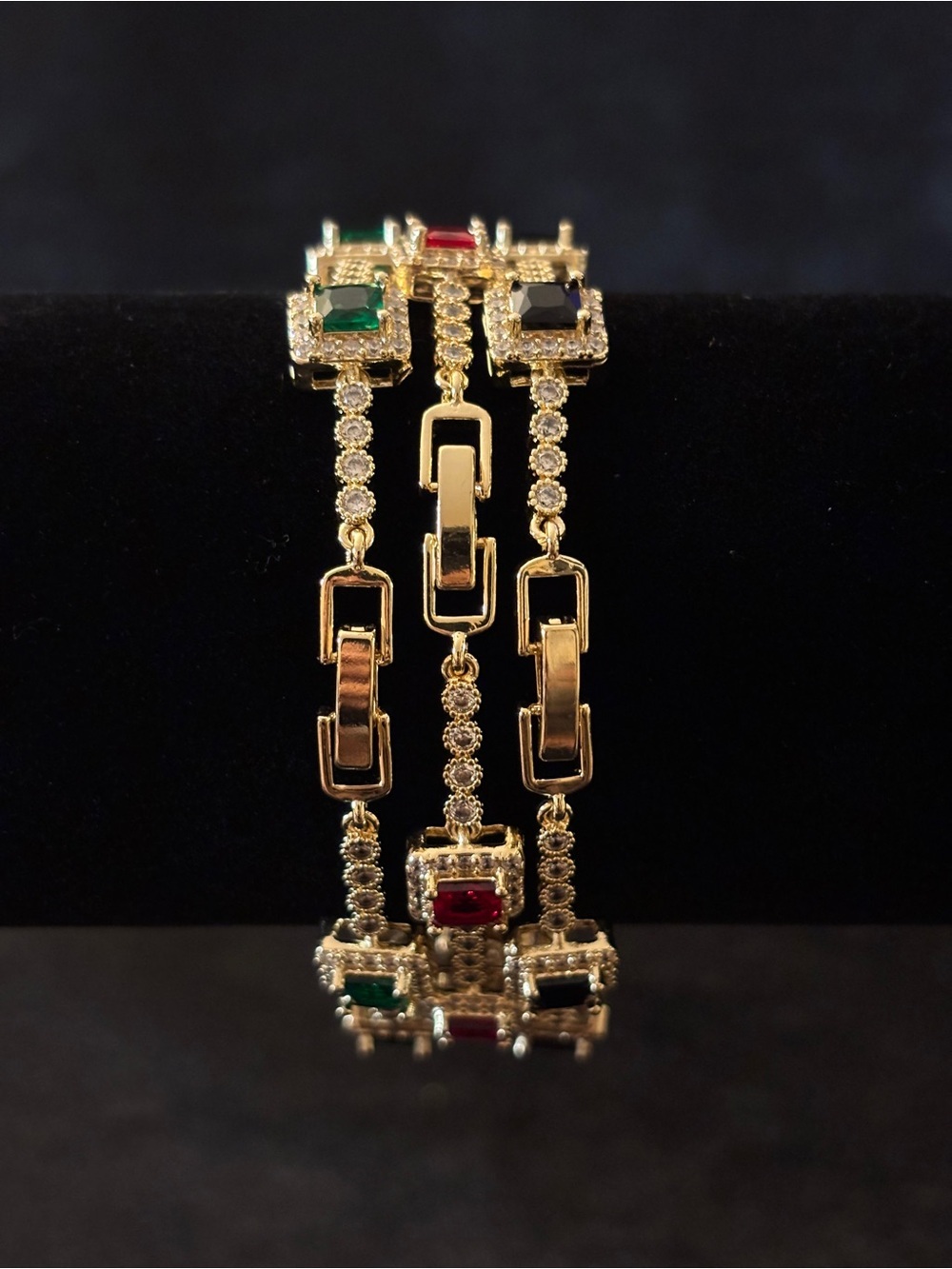 3mm Yellow Gold Princess-Cut CZ Halo Bracelets 8in. - Picture 8 of 8